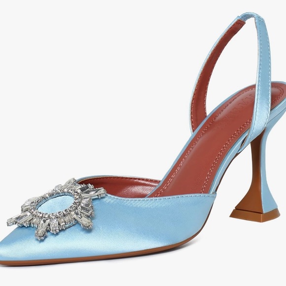 Elegant Blue Satin Slingback Heels - Picture 4 of 7
